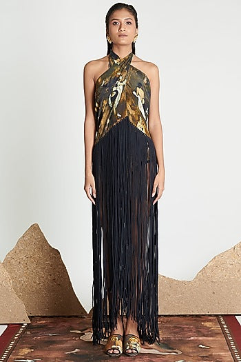 Multi-Colored Printed Cover-Up With Fringes