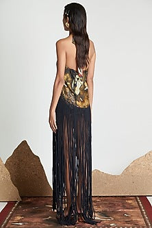 Multi-Colored Printed Cover-Up With Fringes