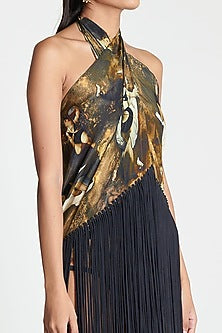 Multi-Colored Printed Cover-Up With Fringes