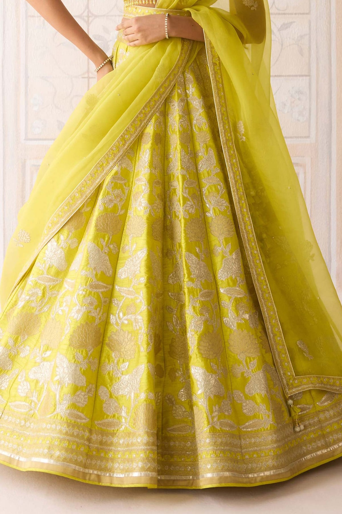 Spring Green Raw Silk Applique & Thread Embroidered Lehenga Set
