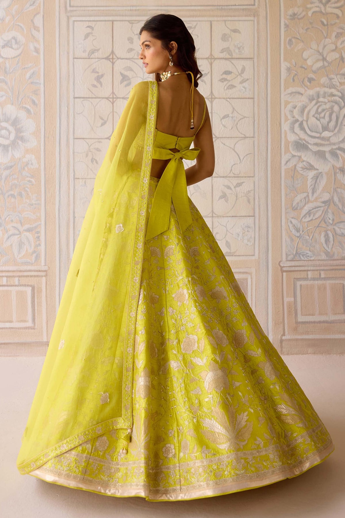 Spring Green Raw Silk Applique & Thread Embroidered Lehenga Set