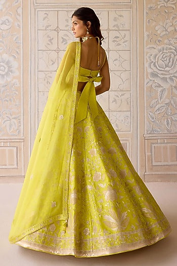 Spring Green Raw Silk Applique & Thread Embroidered Lehenga Set