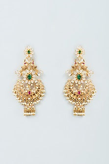 Two Tone Finish Zircon Temple Dangler Earrings in Sterling Silver