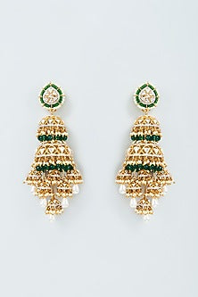 Gold Finish Cubic Zirconia Jhumka Earrings in Sterling Silver