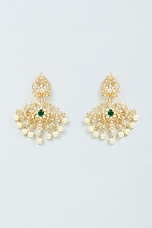 Gold Finish Cubic Zirconia & Emerald Earrings in Sterling SIlver