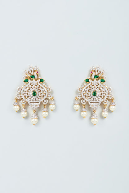 Two Tone Finish Zircon Earrings in Sterling Silver