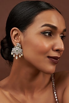 Two Tone Finish Zircon Earrings in Sterling Silver