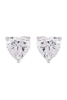 White Finish Swarovski Stud Earrings In Sterling Silver