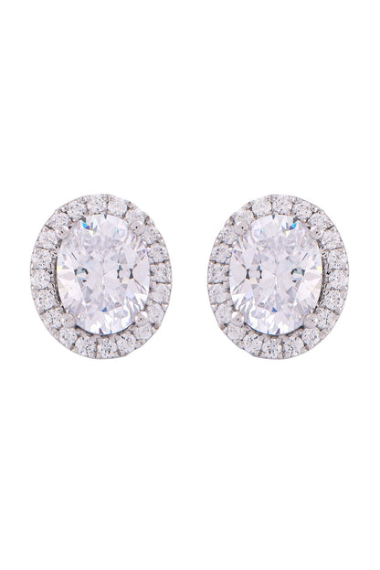 White Finish Swarovski Zirconia Stud Earrings In Sterling Silver