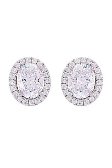 White Finish Swarovski Zirconia Stud Earrings In Sterling Silver