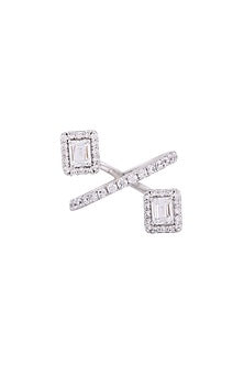 White Finish Swarovski Zirconia Criss-Cross Ring In Sterling Silver