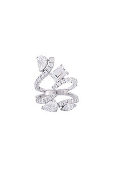 White Finish Swarovski Ring In Sterling Silver