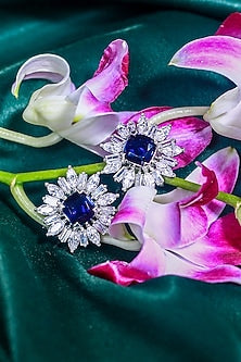 White Finish Swarovski & Sapphire Earrings