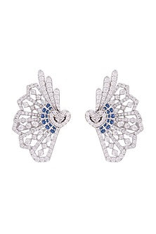 White Finish Palm Leaf Swarovski Earrings