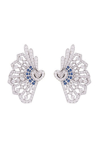White Finish Palm Leaf Swarovski Earrings