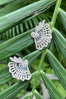 White Finish Palm Leaf Swarovski Earrings