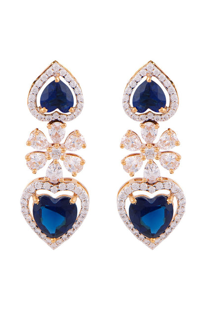 Gold Finish Swarovski Heart Dangle Earrings