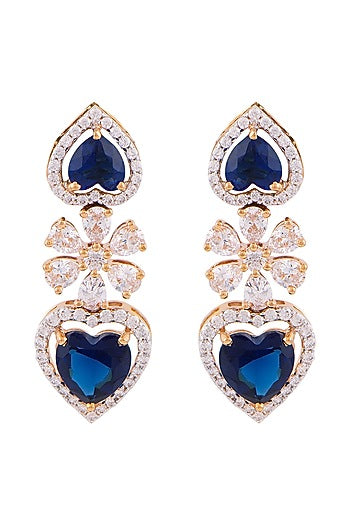 Gold Finish Swarovski Heart Dangle Earrings