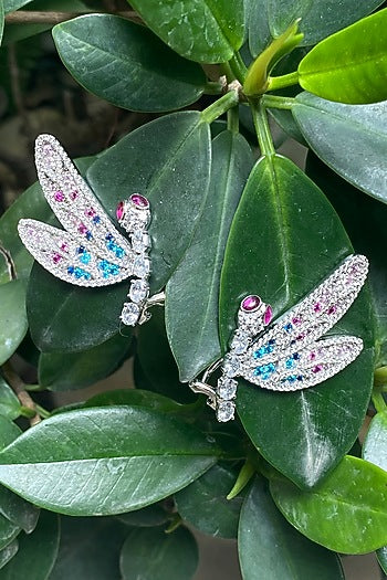 White Finish Kaleidoscopic Dragonfly Earrings