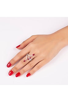 White Finish Swarovski Floral Fusion Rings