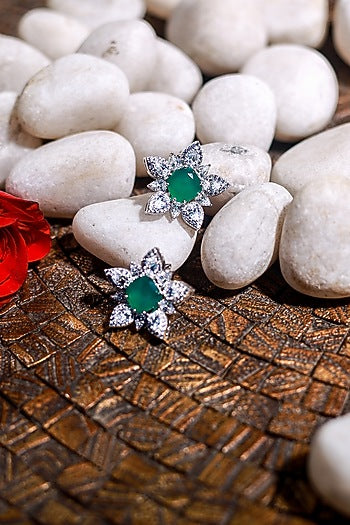 White Finish Swarovski Stud Earrings