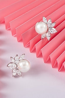 White Finish Swarovski Stud Earrings