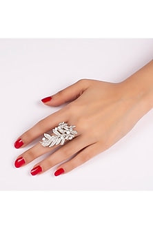 White Finish Swarovski Foliage Rings