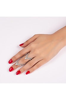 White Finish Swarovski Full Finger Rings