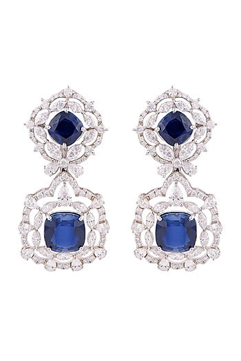 White Finish Emerald Cocktail Dangler Earrings