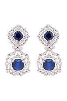 White Finish Emerald Cocktail Dangler Earrings