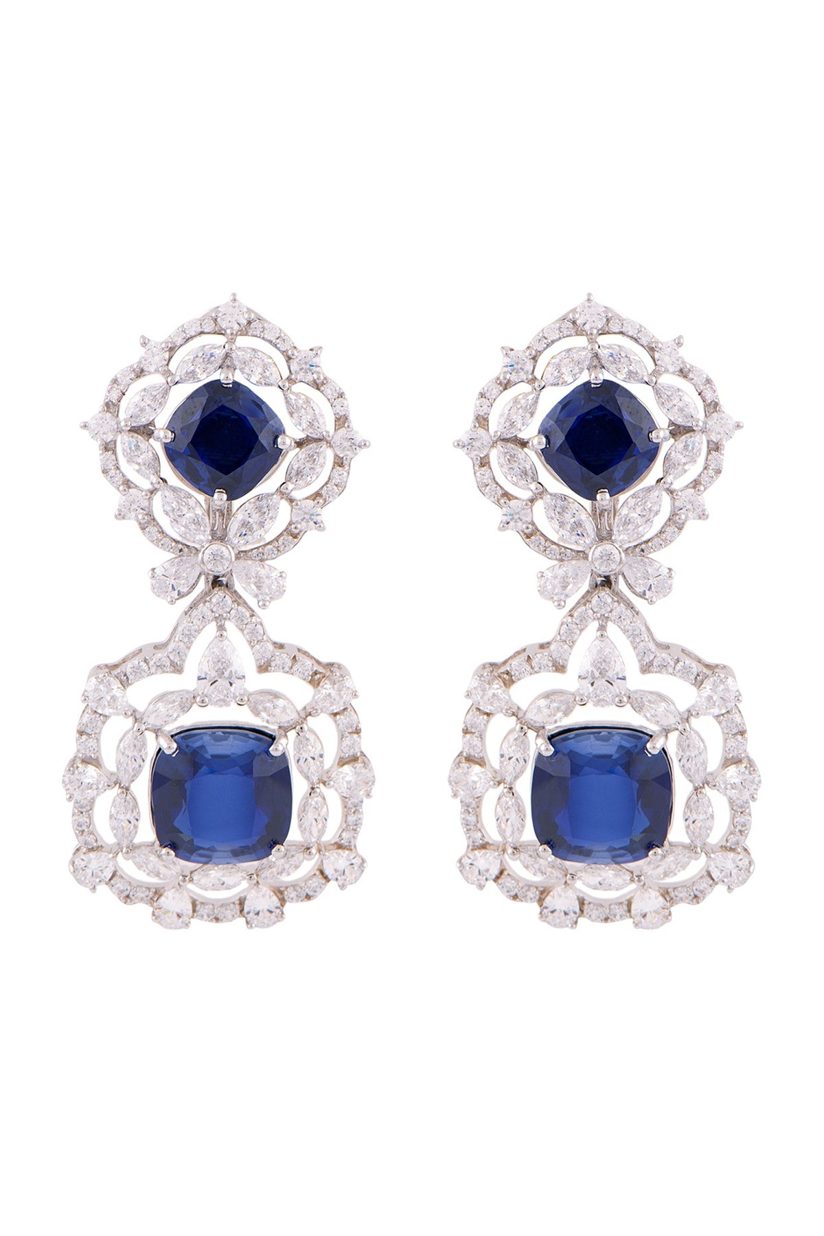 White Finish Emerald Cocktail Dangler Earrings