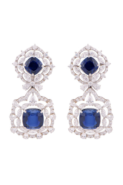 White Finish Emerald Cocktail Dangler Earrings