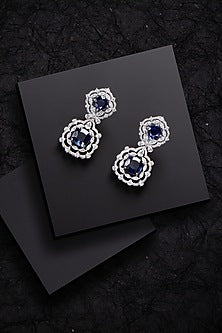 White Finish Emerald Cocktail Dangler Earrings