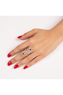 White Finish Swarovski Coiled Ring In Sterling Silver