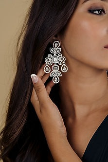 White Finish Swarovski Zirconia Earrings In Sterling Silver