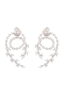 White Finish Swarovski Zirconia Spiral Dangler Earrings In Sterling Silver