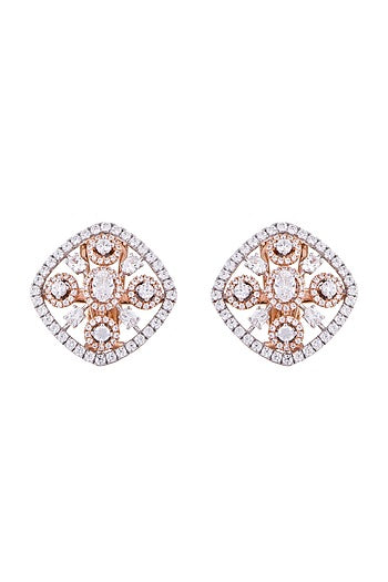 Two Tone Finish Swarovski Zirconia Stud Earrings In Sterling Silver