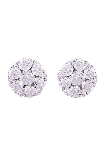 White Finish Swarovski Zirconia Stud Earrings In Sterling Silver