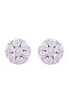 White Finish Swarovski Zirconia Stud Earrings In Sterling Silver