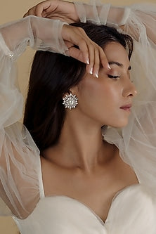 White Finish Pearl Stud Earrings In Sterling Silver