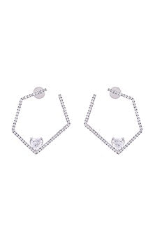White Finish Swarovski Hoop Dangler Earrings In Sterling Silver