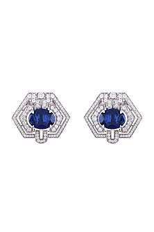 White Finish Egyptian Sapphire Stud Earrings In Sterling Silver