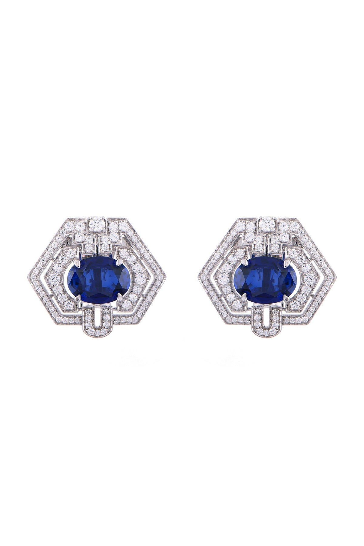 White Finish Egyptian Sapphire Stud Earrings In Sterling Silver