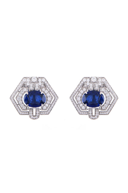 White Finish Egyptian Sapphire Stud Earrings In Sterling Silver