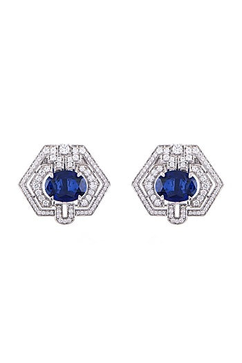 White Finish Egyptian Sapphire Stud Earrings In Sterling Silver