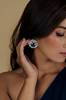 White Finish Egyptian Sapphire Stud Earrings In Sterling Silver