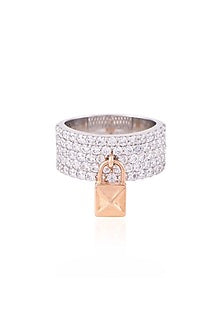 White Finish Love Lock Ring In Sterling Silver