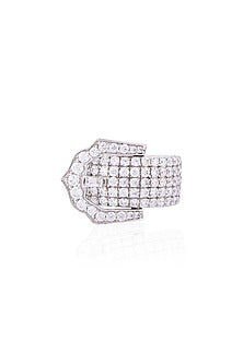 White Finish Buckle Ring In Sterling Silver