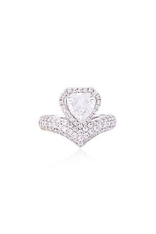 White Finish Swarovski Zirconia Ring In Sterling Silver