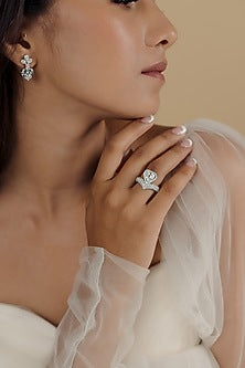 White Finish Swarovski Zirconia Ring In Sterling Silver